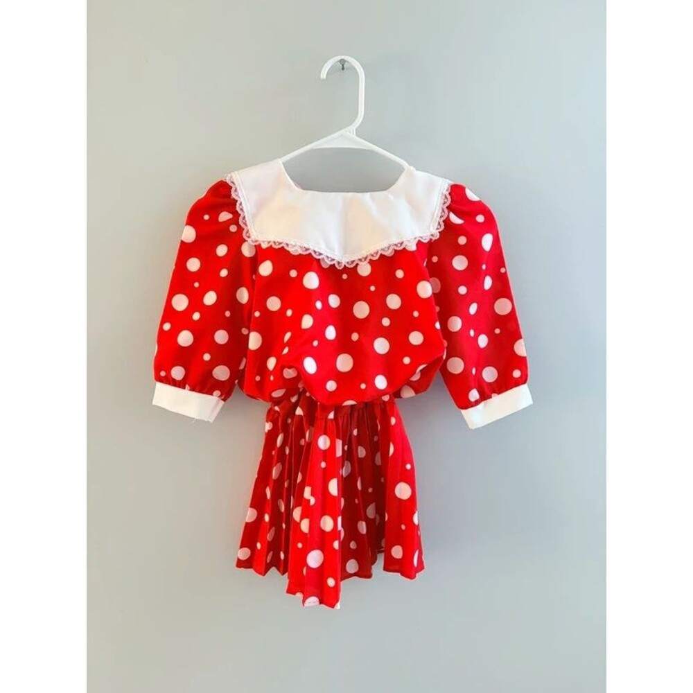 Vintage 80s Sharlyn Kids Polka Dot Dress with Lace Sailor Collar Size 6X